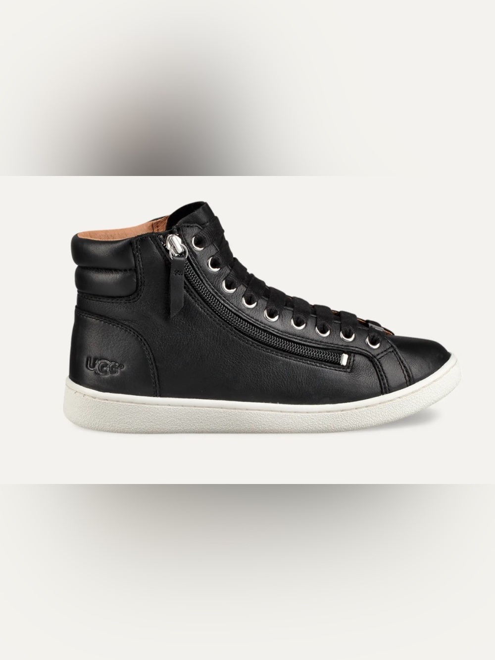 UGG Black Leather High-Top Sneaker with Side Zipper Size 6 new in box